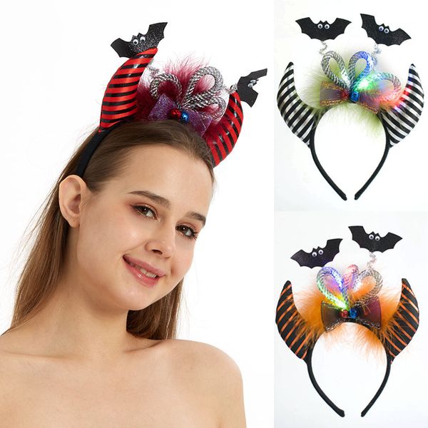 Halloweenled ışıkları iblis headdress kafa şenlikli parti malzemeleri tuhaf çocuk saç cadı kabaklar dekoratif cosplay headdress hoop şapkası şapkalar dekor hediye