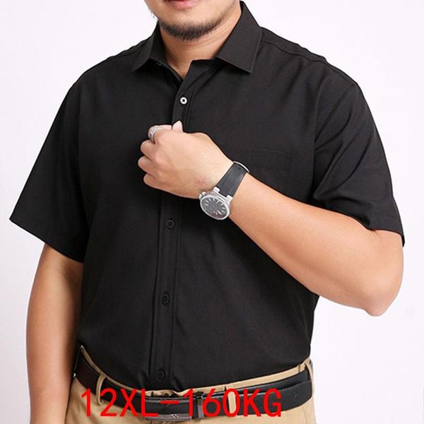 

men's dress shirts summer shirt 3xl 10xl 11xl 12xl large size men short sleeved black blue business formal mens oversize office, White;black