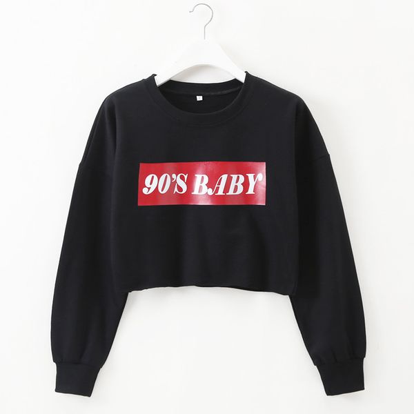 

stylish yellow letter printed long sleeve casual cropped sweatshirt, White