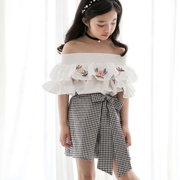 

skirts teen children summer 2021 korean fashion little kids girls skirt with bow high waist toddler girl plaid school clothes, Blue