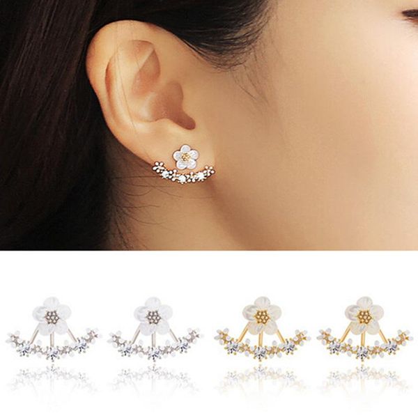 

stud 1pair casual korean style fashion rhinestone ear chic earrings for flower daisy women jewelry elegant gift, Golden;silver