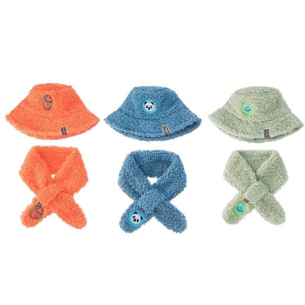 

caps & hats winter lamb wool boys girls bucket hat solid children fisherman cap cute little grass baby autumn toddler sun scarf set, Yellow