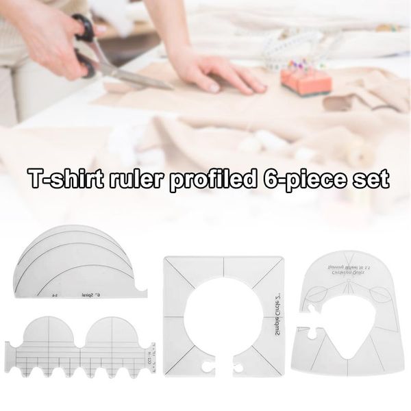 

6pcs/set t-shirt alignment ruler craft with guide tool for fashion design drawing template sewing lbshi notions & tools, Black
