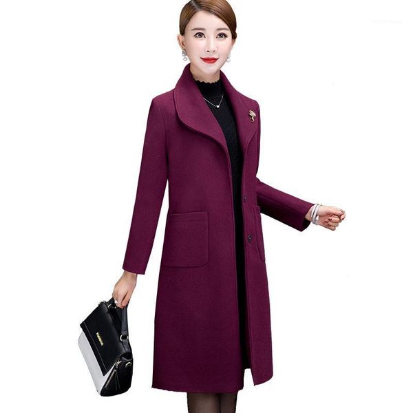 

women's wool & blends fashion woolen coat female autumn winter large size middle age clothing cashmere coats long ladies windbreaker 4x, Black