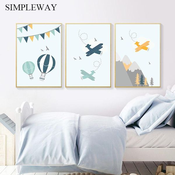 

paintings adventure quote nursery child poster cartoon mountain airplane print wall art canvas painting nordic kid room decoration picture