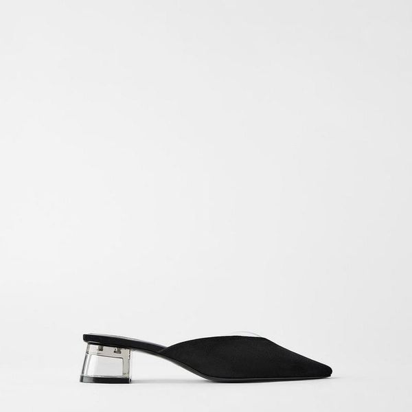 

dress shoes teahoo summer 2021 women sandals fashion hollow pointed black casual transparent horseshoe heel lady mules