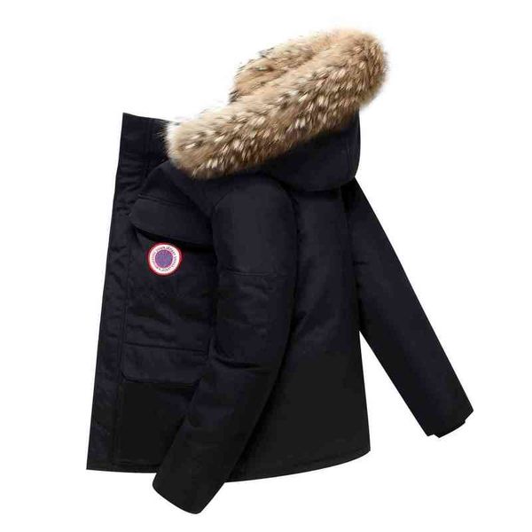 

winter group purchase fashion canadian map table goode couple outdoor work cloth down et men's trend wool collar thickened goos, Black
