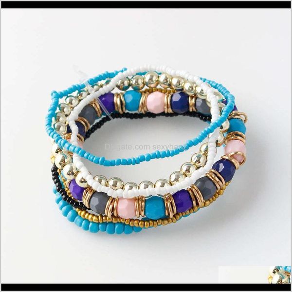 

charm bracelets jewelry drop delivery 2021 b095 bohemian national style beaded multi layer rice bead mixed color elastic bracelet tzlma, Golden;silver