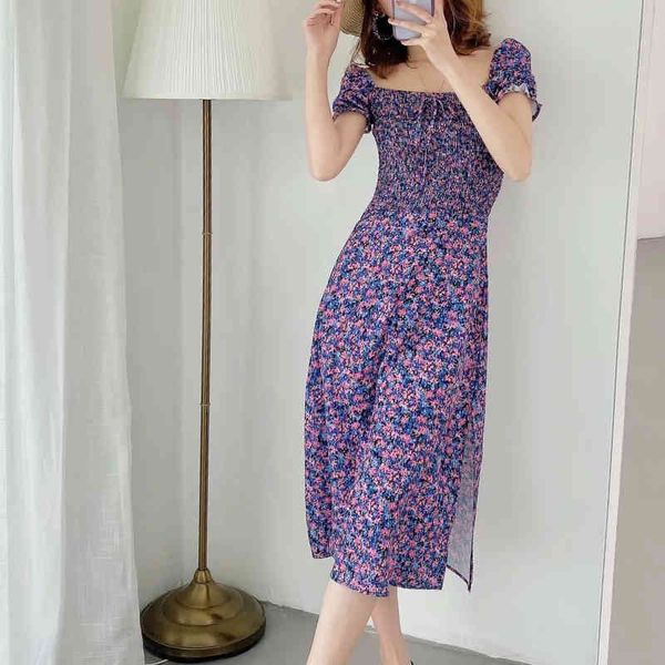 

froidol casual midi summer women floral print holiday boho beach slit sundress vintage green dress 210415, Black;gray