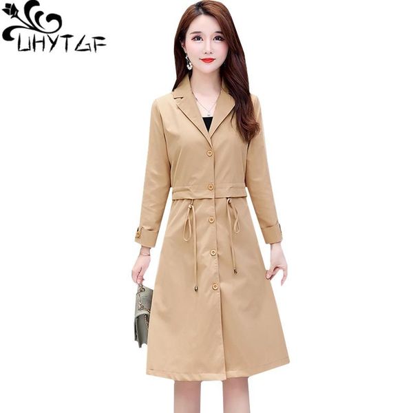 

women's trench coats uhytgf mostly female casual spring autumn coat women single-breasted lace-up elegant 5xl plus size 961, Tan;black