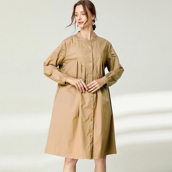 

casual dresses shirt 2021 cotton plus size women long sleeve autumn office lady work solid oversized dress, Black;gray