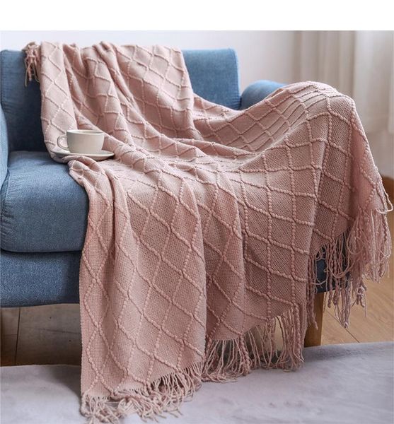 

blankets knitted throw thread sofa blanket cover nordic plaid travel tv multifunction soft mantas bedspread with tassels air