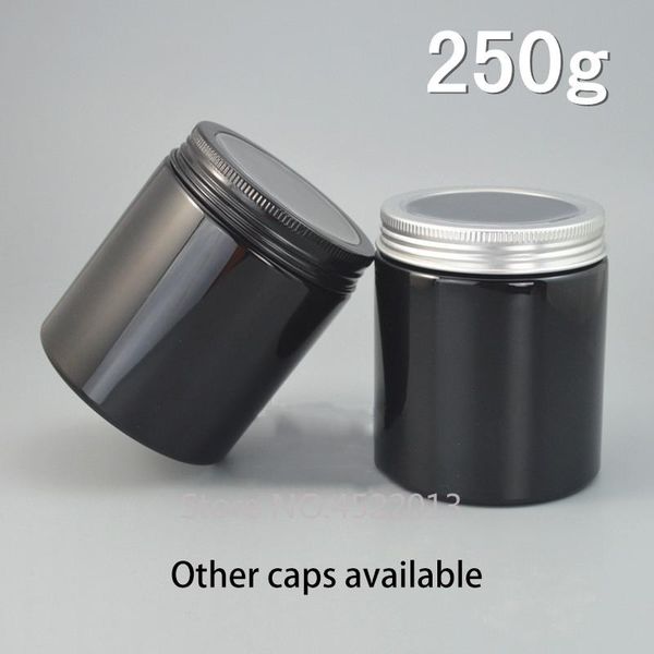 

storage bottles & jars 250g black plastic jar cosmetic cream container skin care body mask lotion bottle candy tea packaging window lid