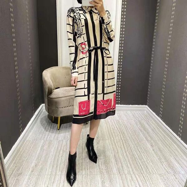 

spring positioning printing silk dress women s european station high end fashion atmosphere long sleeve casual dresses, Black;gray