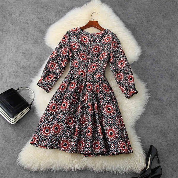 

two piece dress autumn winter women's runway fashion vintage floral designer impression jacquard dress empire casual party robe femme e, White