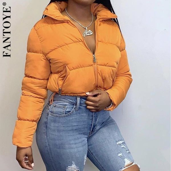 

women's down & parkas winter orange zipper with pockets jacket 2021 fashion stand collar warm jackets casual solid fitness coat 15zn, Black