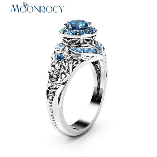 

wedding rings moonrocy cubic zirconia blue crystal cz promise vintage jewelry for women gift womens ring drop, Slivery;golden