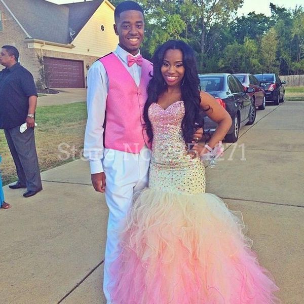 

party dresses pink crystals mermaid prom dress long for black girls vestido de festa longo sweetheart ruffles evening 2021, White;black