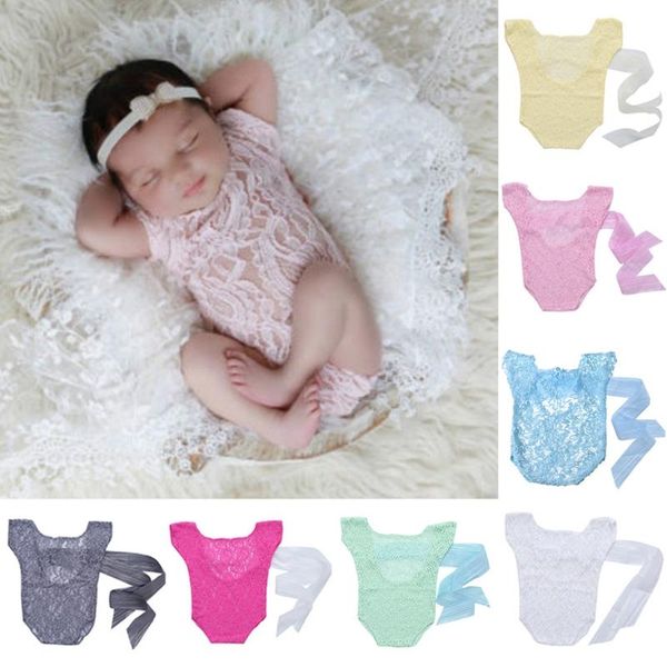

clothing sets born baby girl lace silk bow back romper jumpsuit pography prop outfit, White