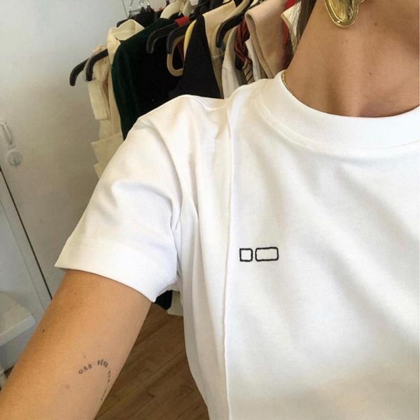 

simple design line embroidery black and white t-shirt women casual short sleeve women's