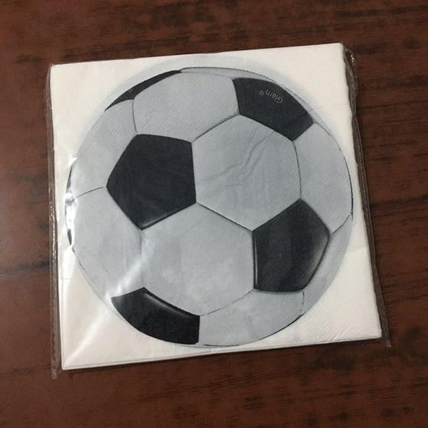 

packaging dinner service 20pcs white black printed football soccer napkins towels for kids boys girls holiday birthday party decoration supp