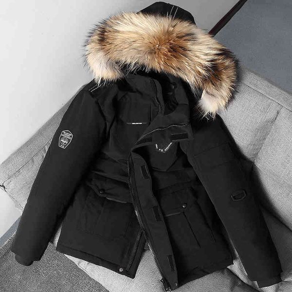 

-30 degree winter down parkas hooded fur collar keep warm thicken coat outdoor windbreaker men's ets, Black;white