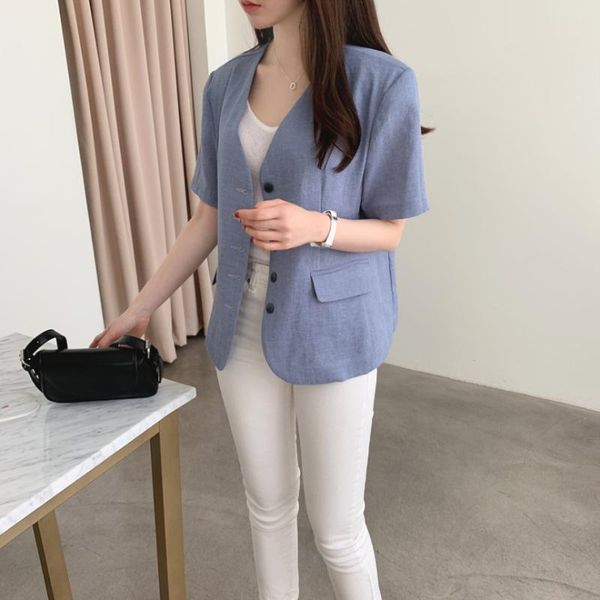 

women's suits & blazers harajuku ol short sleeves coats femme all-match plus size vintage streetwear high waist elegance solid summer, White;black