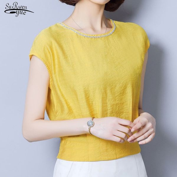 

fashion elegant ladies chiffon blouse women office shirts s short sleeve chemise femme 9043 50 210427, White