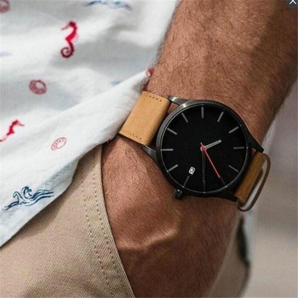 

wristwatches black men's watches 2021 fashion leather quartz watch men casual sports male erkek kol saati wristwatch relogio masculino, Slivery;brown