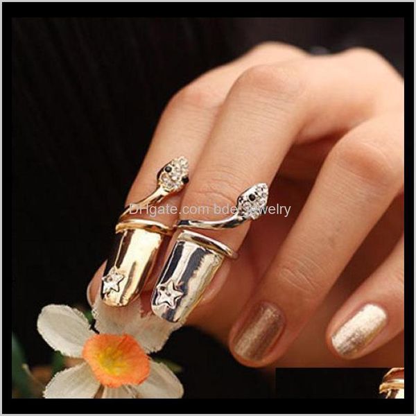 

band rings jewelryexquisite cute retro queen dragonfly design rhinestone plum snake gold/sier ring finger nail drop delivery 2021 tmzxd, Silver
