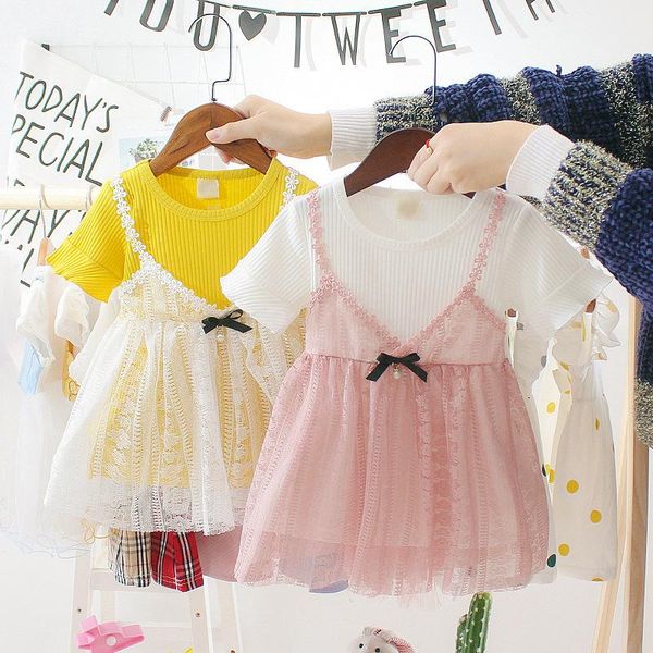 

girl's dresses summer baby girl clothes yarn dress solid color princess for toddler, Red;yellow