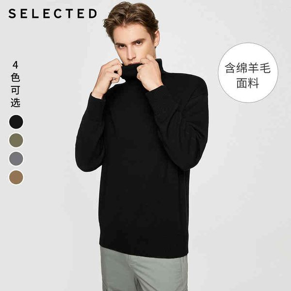 

selected men's base style high collar sweater knit with wool s|420425009, Black