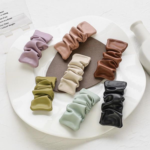 

folded leather women hairclips girl's korea style fashion hairpins snap clip lady's side clips hair accessories