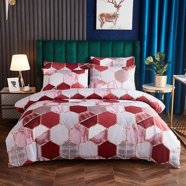 

bedding sets nordic gilt geometric plaid duvet cover set 220x240 king size pillowcase quilt covers bed bedclothes (no sheet)