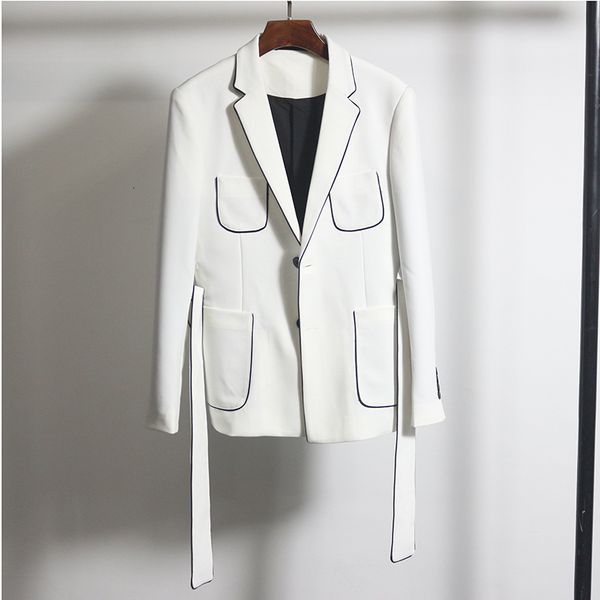

men's suits & blazers short sleeved jacket, suit, belt, black and white contrast, leisure, business, wedding, brand , korea, White;black