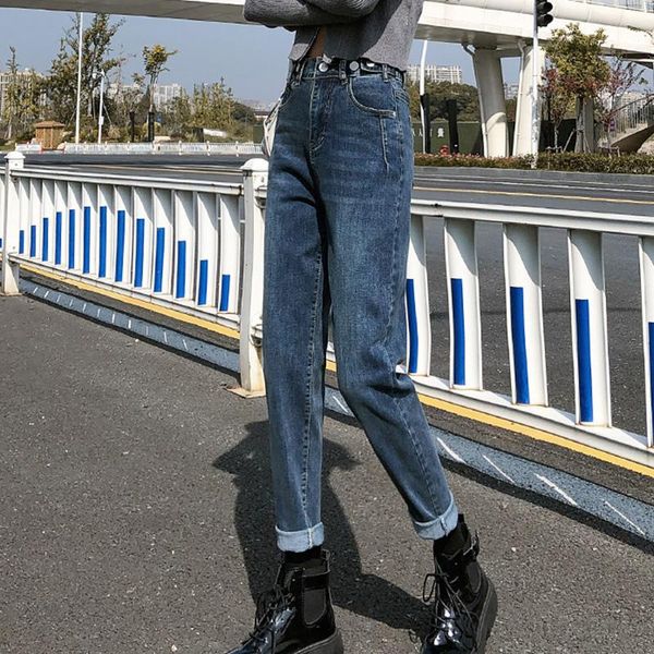 

women solid high waist retro oversized loose jeans fashion mom elastic gray blue plus size 5xl baggy harem denim pants trousers women's