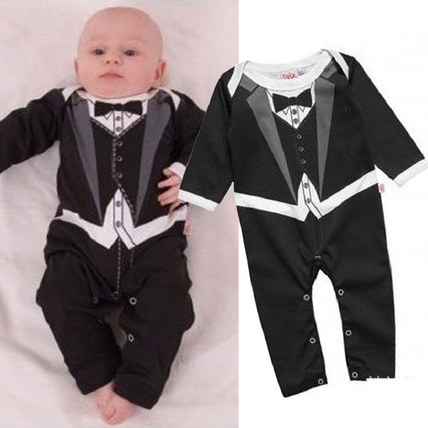 Herbst Lange Baby Strampler Smoking Kostüme Baby Kleidung Säuglingsoveralls Schwarz Hübsche Baby Jungen Kleidung Baumwolle Outfits 210413