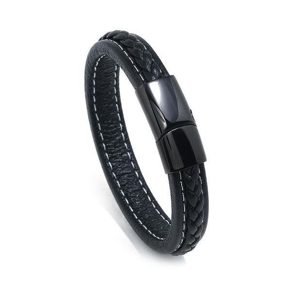 

stocks selling vintage men's leather bracelet bangle in three colors wholesale price fashion stainless steel jewelry, Black