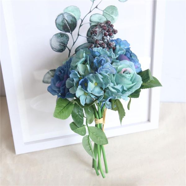 

decorative flowers & wreaths simulation sapphire blue rose hydrangea bunch imitation cloth fabric lifelike artificial plant wedding decorati