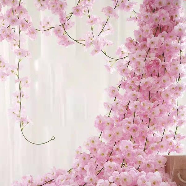 

decorative flowers & wreaths 2.2m artificial cherry blossom flower rattan wedding wreath ivy decoration fake silk vine party arch home