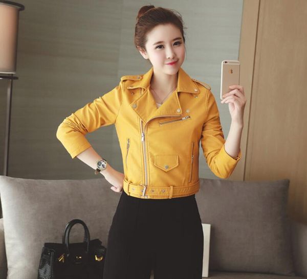 

women's jackets 2021 autumn and winter ladies leather slim motorcycle jacket pu short fashion clothing young, Black;brown