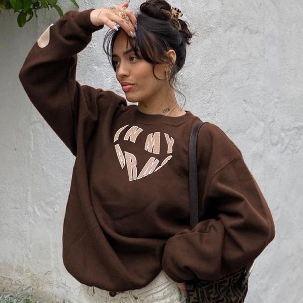 

women's sweaters sleeve pullovers fall iamty letter heart print oversized hoodie women brown love aesthetic grunge sweatshirt crewneck, White;black