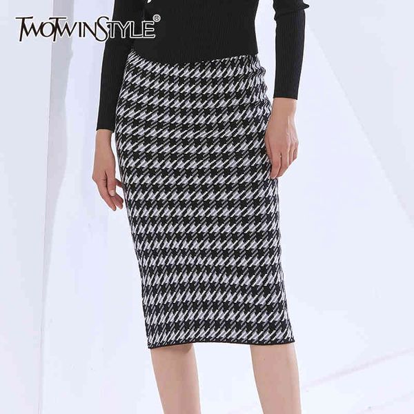 

twotwinstyle paid skirt for women high waist hit color a line loose oversized elegant midi skirts female clothiing fashion 210517, Black
