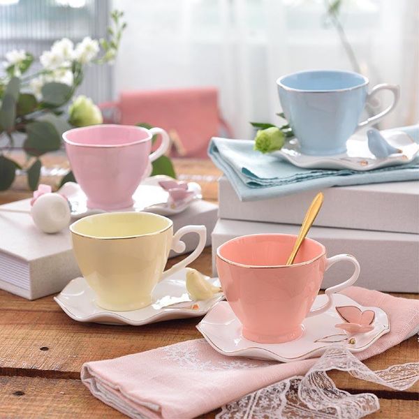

cups & saucers exquisite butterfly bird bone china 220ml coffee cup saucer spoon ceramic teacup european porcelain tea tumble