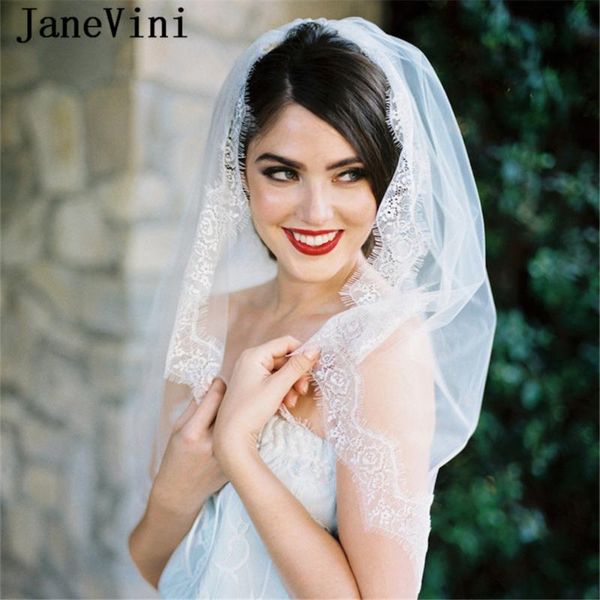 

bridal veils janevini 2021 simple ivory /white one layer lace edge elbow length wedding veil with comb tulle accessories, Black
