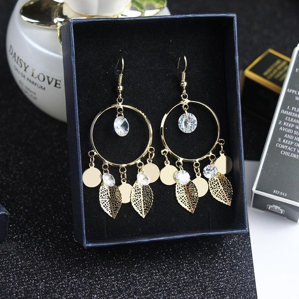

stud factory direct sales 2021 earrings large circle leaves zircon fashion creative simple, Golden;silver