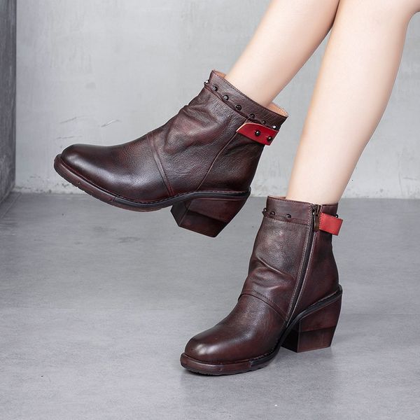 

luxury dress shoes seconds 139 leather thick heel knight cowhide short boots waterproof platform high heel's sho, Black