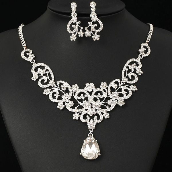 

earrings & necklace fashion silver color sets crystal bridal jewelry rhinestone queen princess wedding accessories women