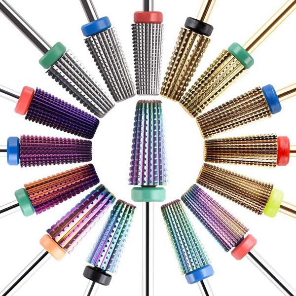 

nail art equipment 5 in 1 carbide drill bit two-way tapered milling cutters for gel polish remover electric manicure files, Silver