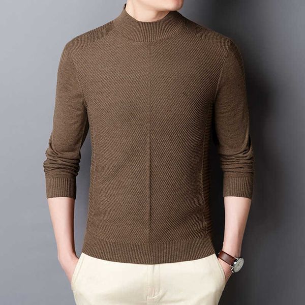 

spring winter men's stretch slim-fit sweater casual solid color round neck knitted pullover male brand bottoming shirt 210531, White;black